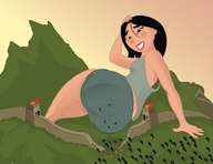 drawing giantess blushing mega color butt barefoot butt_crush brunette military smiling asian disney looking_at_viewer ankle great_wall_of_china mulan kisparlius