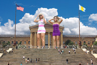 giantess collage blonde posing wonderslug dress legs steps clouds athletic sky philadelphia flag museum julian_salimeni dani_bolina