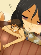 drawing vore black_hair color mouth multiple_giantesses water red_eyes brunette shrunken_men pink_eyes giantesses soup slurping