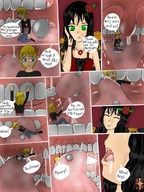 drawing comic black_hair color long_hair tongue saliva green_eyes brunette story shrunken_men shrunken_man inside_mouth tongue_piercing dialogue silentwarrior3800 pierced_tongue