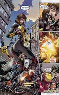breasts drawing giantess mega comic color butt handheld brunette gloves red_hair short_hair boots comic_book belt leotard dialogue iron_man janet_van_dyne symbiote wonder_man sentry ms_marvel marvel_comics the_wasp carol_danvers