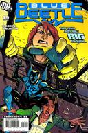 drawing giantess mega comic color brunette giganta red_hair reaching comic_cover dark_skin jumpsuit broken_glass dc_comics blue_beetle
