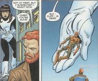 giantess chief mega comic long_hair handheld brunette gloves boots bodysuit doom_patrol dialogue dc_comics elasti-girl robotman negative_man rita_farr