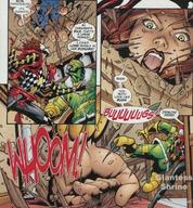 drawing giantess mega color long_hair giganta red_hair comic_book punch fist dialogue dc_comics secret_six ragdoll parademon