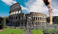 giantess collage long_hair looking_down outdoors hands_on_hips collosseum