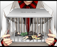 giant shrunken_men shrunken_woman shrunken_man suit trapped in_cage
