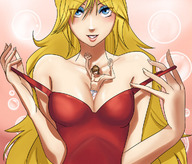 breasts panties blonde blue_eyes anime video_game japanese_text panty_and_stocking_with_garterbelt anarchy_panty brief catherine_parody