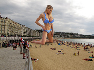 collage blonde large_breasts swimsuit beach barefoot high_heels wonderslug looking_down ankles jordan_carver crowds looking_at_tiny