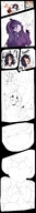 drawing pokemon comic monochrome color tongue handheld saliva purple_hair purple_eyes shrunken_woman open_mouth dangle point_of_view watamote hex_maniac kuroki_tomoko