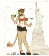 drawing giantess furry anthro color destruction skirt helicopter glasses tank canine hand_crush cat_girl vehicles size_comparison choker bow statue_of_liberty hank88 bell kanade scream_(artist)