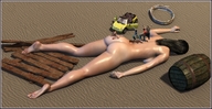 giantess beach lying_down sand vehicles driftwood on_butt digital_render on_back barrel