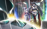manga city black_hair mecha buildings anime pink_eyes skyscraper japanese_text