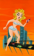 drawing giantess city blonde parody looking_down highway vehicles outdoors straddling attack_of_the_50_foot_woman
