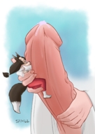 drawing tail color futanari penis handheld cleavage kitsune shrunken_woman precum fox_girl on_penis pointed_ears spokle cysh_aizen kotoki