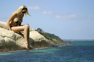 giantess collage blonde swimsuit barefoot cleavage water unknown_artist sitting sunglasses sky climbers looking_at_tiny