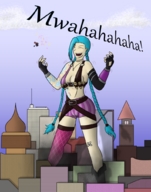drawing growth giantess city color large_breasts buildings blue_hair pigtails league_of_legends lulu_(league_of_legends) ifrit9 jinx_(league_of_legends)