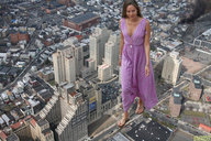 collage feet city mega destruction buildings helicopter brunette dress sandals walking streets vehicles smoke aerial_view point_of_view necklace bracelet vehicle_crush crushed_bus lowerrider jessica_michibata