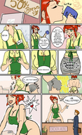 growth nipples comic color red_hair mini_giantess english apron ripped_clothing begirl69 coffee_shop