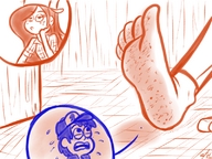 drawing feet color long_hair toes barefoot soles unaware shrunken_man dirty_soles hat disney shirt gravity_falls twisted_persona vest wendy_corduroy dipper_pines cutaway