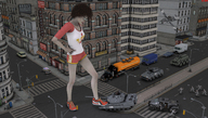 giantess city glasses tank foot_crush shorts streets vehicles sneakers curly_hair soldiers drcreep digital_render