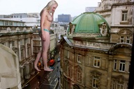 breasts giantess collage panties blonde barefoot unknown_artist looking_down streets between_buildings
