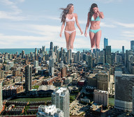 collage city mega swimsuit wonderslug walking skyscraper sky chicago lake_michigan