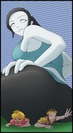 drawing crush blonde color large_breasts butt blue_eyes clothed princess_peach butt_crush low_angle sitting nintendo video_game indoors grey_hair looking_back jora-bora wii_fit_trainer pale_skin looking_at_tinies super_smash_bros. princess_zelda_(the_legend_of_zelda) super_smash_bros._4