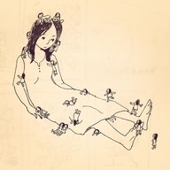 drawing giantess monochrome long_hair barefoot brunette sitting shrunken_woman body_exploration climbing_hair on_head