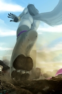 drawing crush furry tail anthro city mega black_hair color long_hair butt destruction toes barefoot buildings soles low_angle paws looming thighs dirty_soles toe_ring emily yellow07 bracelet vehicle_crush paw_pads crushed_building bare_legs kerneldecoy bare_midriff discarded_clothing discarded_bra