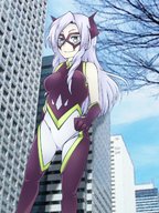 drawing giantess white_hair color blue_eyes buildings superhero posing gloves tights mask source_needed my_hero_academia mt._lady