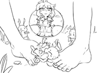 drawing monochrome ants barefoot pigtails foot_play footjob