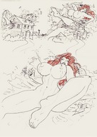 breasts growth giantess comic destruction huge_breasts breast_expansion outgrowing_building red_hair sketch captions lactating ripping_clothes
