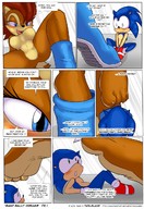 gentle nude furry blushing toes barefoot soles smiling underboob sonic_the_hedgehog thighs looking_at_tiny sally_acorn ticklelabs
