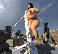 giantess nude city flood black_hair long_hair buildings huge_breasts brunette milk lactation standing redfiredog digital_render milk_flood