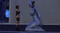 breasts nude alien mini mini_giantess bondage kneeling blue_skin female_domination video_games digital_render mass_effect liara asari source_film_maker