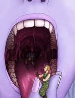 drawing color tongue handheld saliva felarya shrunken_people open_mouth inside_mouth snake_girl on_tongue string-fountain