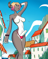 breasts drawing giantess furry horns city color futanari swimsuit penis topless ducky demoness