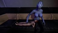 breasts alien topless red_hair lying_down blue_skin lesbians shrunken_woman looking_down shepard digital_render mass_effect liara asari femshep