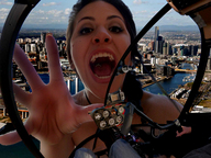collage vore city mega mouth hand giantess_katelyn aerial_view cockpit looking_at_tiny goldfish
