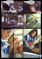 drawing comic black_hair long_hair dress mini_giantess undressing alice_in_wonderland hair_bow giantessfan dialogue striped_socks