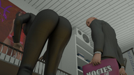 clothed mini_giantess bending_over peeking digital_render