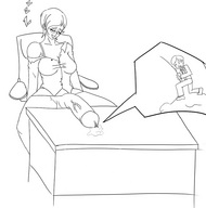 drawing micro sleeping monochrome futanari cum penis glasses shrunken_men office shrunken_man