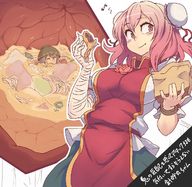 drawing vore color anime touhou digestion story pink_hair translate_me stomach eating food shrunken_person inside_view inside_stomach music_note stomach_acid internal_view utopia china_dress lotus