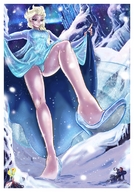 drawing giantess panties feet mega upskirt blonde color high_heels shoes pantyshot dress queen mountains snow movie frozen disney imminent_crush bryan_lobdell biting_lip elsa hans_(frozen)