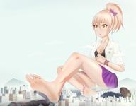 giantess manga city mega destruction barefoot skirt buildings soles anime shoes brown_eyes socks pink_hair town mountains nail_polish iodain