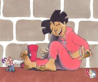 drawing feet purple_hair asian red_hair ponytail sitting cartoon laughing leela futurama amy_wong cyclops leela_turanga philip_j_fry