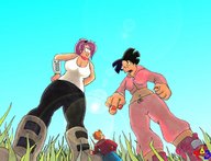 breasts drawing giantess black_hair color purple_hair asian ponytail giantesses leela futurama point_of_view hands_on_hips gulliver63 amy_wong philip_j_fry