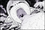 drawing karbo monochrome long_hair tongue water ocean wet saliva mermaid open_mouth point_of_view raining