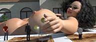 nude black_hair huge_breasts lying_down drink pool outdoors redfiredog digital_render