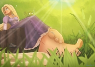drawing masturbation blonde color long_hair toes barefoot dress shrunken_men unaware shrunken_man grass disney tangled apeiron-macro rapunzel pascal flynn_rider
